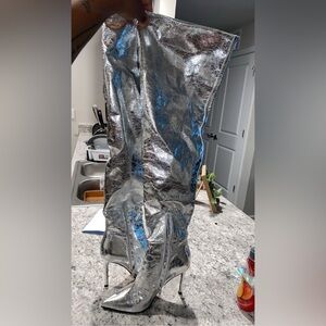 Steve Madden thigh high silver boots